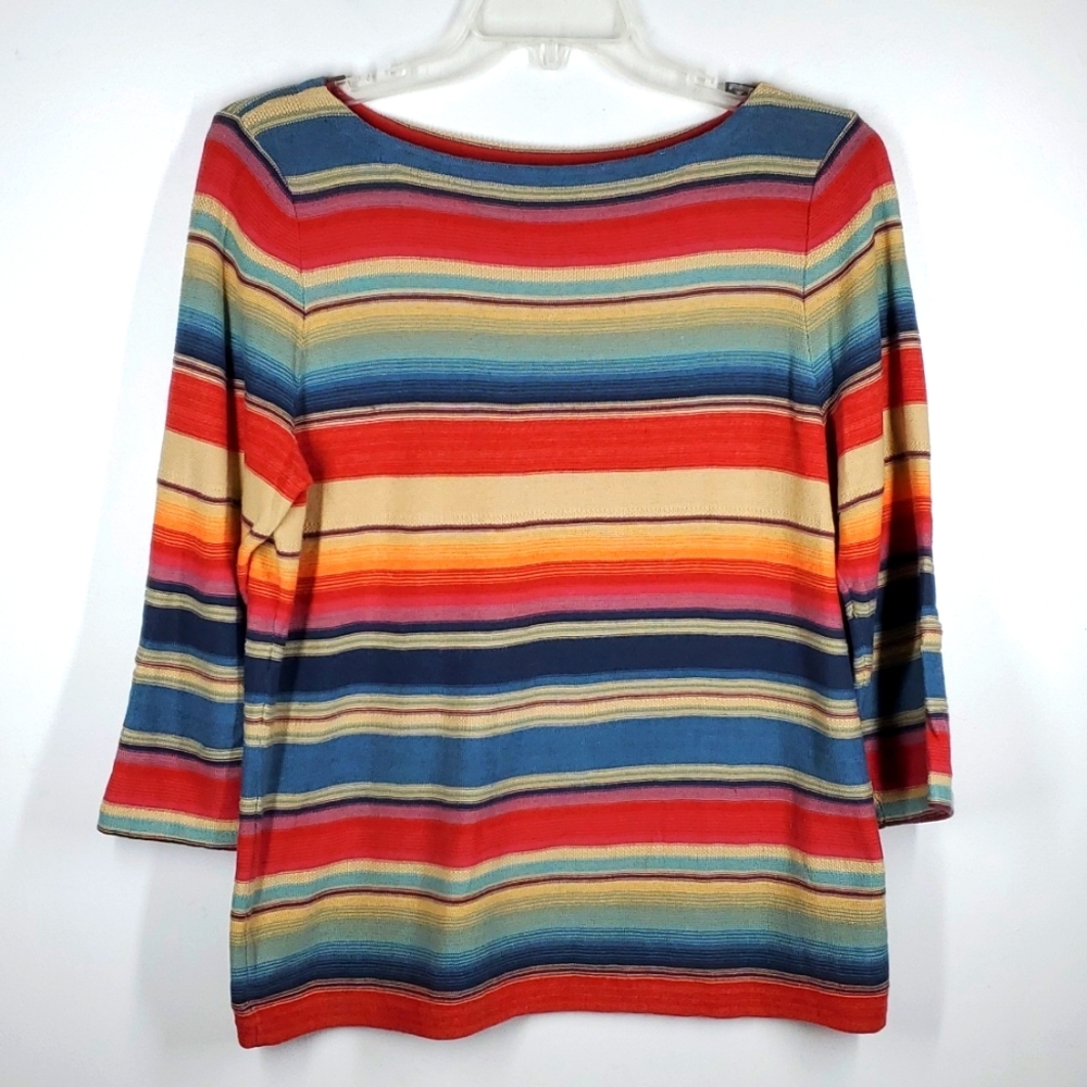 Vintage LRL Ralph Lauren Striped Multi Color Cotton Linen Blend Knit XL